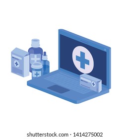 laptop and laboratory instruments isolated icon