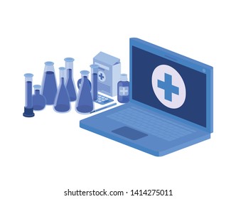 laptop and laboratory instruments isolated icon