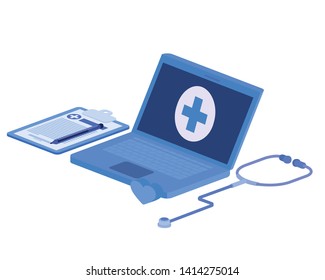 laptop and laboratory instruments isolated icon