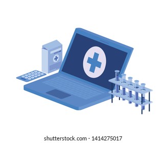 laptop and laboratory instruments isolated icon