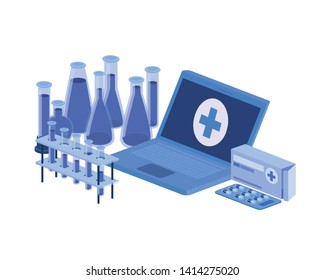 laptop and laboratory instruments isolated icon