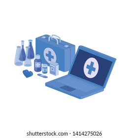 laptop and laboratory instruments isolated icon