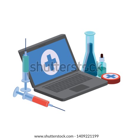 laptop and laboratory instruments isolated icon
