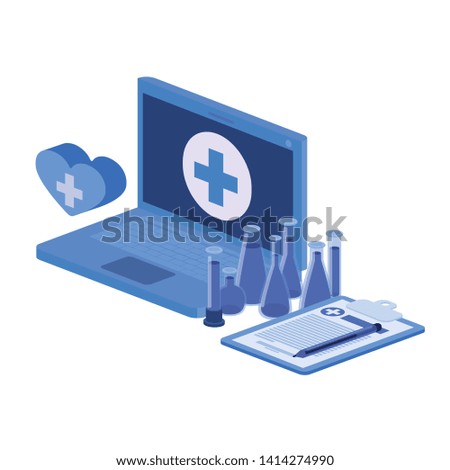 laptop and laboratory instruments isolated icon