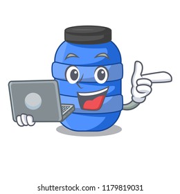 With laptop large cartoon plastic barrel for water