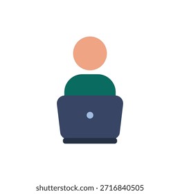 Laptop learning flat icon for online education and remote study concepts. Clean vector design for e-learning platforms, education apps, UI, websites, dashboards and digital learning projects.
