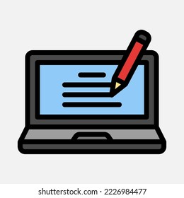 Laptop learning icon in filled line style, use for website mobile app presentation