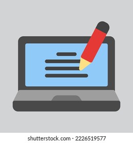 Laptop learning icon in flat style, use for website mobile app presentation