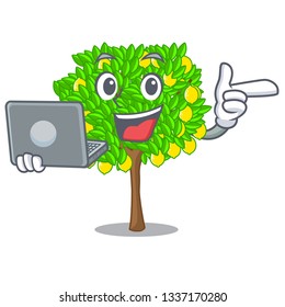 With laptop lemon tree in the cartoon shape