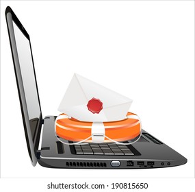 Laptop with letter Lifebuoy
