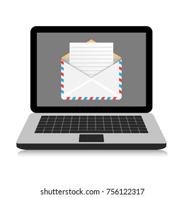 Laptop with a letter. Vector illustration.