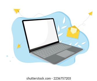 Portátil y cartas. Ilustración del vector