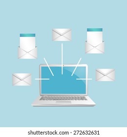 Laptop with letters. Vector illustration for posters, banners and web design