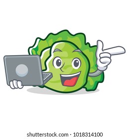 With laptop lettuce character cartoon style vector illustration