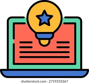 Laptop with Light Bulb and Star Icon for Online Learning