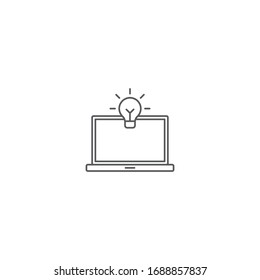 Laptop with light bulb vector icon symbol isolated on white background