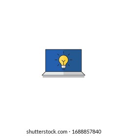 Laptop with light bulb vector icon symbol isolated on white background