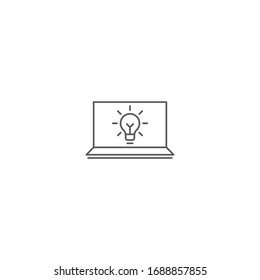 Laptop with light bulb vector icon symbol isolated on white background