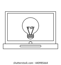 laptop with lightbulb , vector illustration