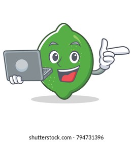 With laptop lime character cartoon style