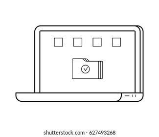 Laptop line art, simple gadget icon for web application, outline vector pictogram isolated on a white background, portable computer with display screen