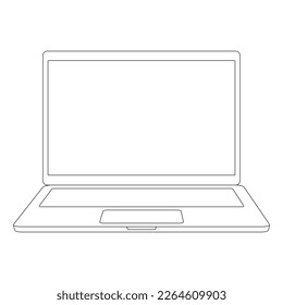 Laptop line contour icon. Open computer linear gadget. Vector illustration isolated on white.
