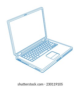 Laptop Line Drawing, Vector