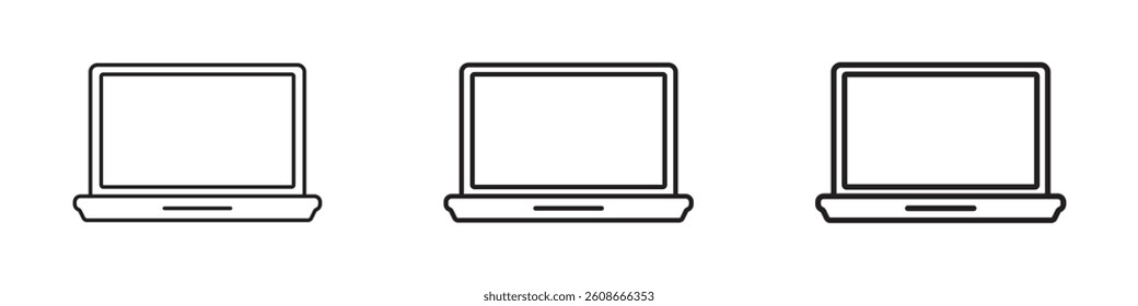 Laptop line icon with blank screen. Set of laptop line icons.