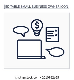 Laptop line icon. Coaching. Checklist. Equipment for coach. Online courses. Small business owner concept. Isolated vector illustration. Editable stroke