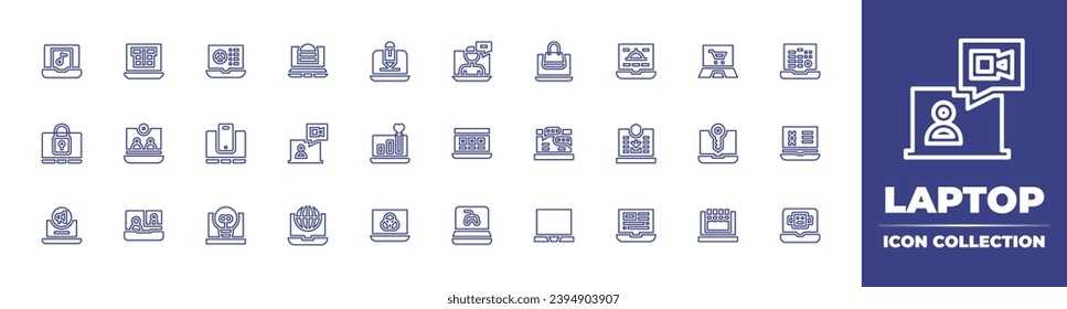 Laptop line icon collection. Editable stroke. Vector illustration. Containing laptop, online shopping, comment, chat, statistics, online shop, computer, digital marketing, order food, online order.