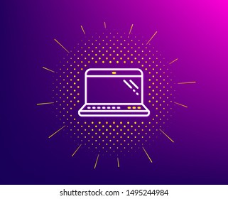 Laptop line icon. Halftone pattern. Mobile computer device sign. Gradient background. Laptop line icon. Yellow halftone pattern. Vector