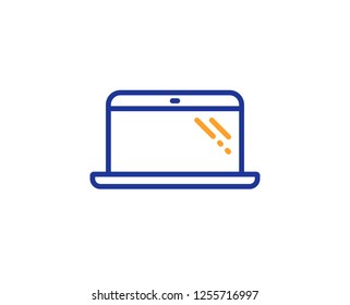 Laptop line icon. Mobile computer device sign. Colorful outline concept. Blue and orange thin line color Laptop icon. Vector