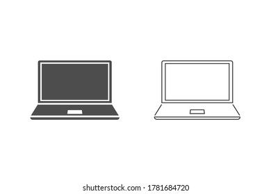 Equipo de juego de iconos de línea de portátil, oficina. Vector