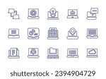 Laptop line icon set. Editable stroke. Vector illustration. Containing client server, laptop, color, pie chart, startup, idea, landing page, folder.