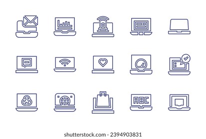 Laptop line icon set. Editable stroke. Vector illustration. Containing laptop, check, alert, like, online shopping.