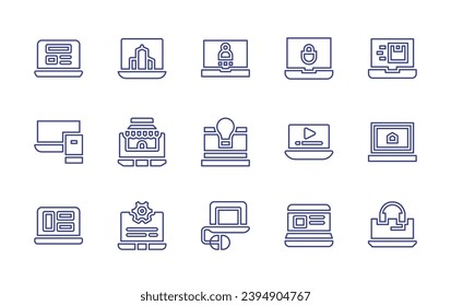 Laptop line icon set. Editable stroke. Vector illustration. Containing laptop, smart city, online shop, system, login, idea, computer.