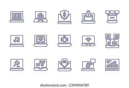 Laptop line icon set. Editable stroke. Vector illustration. Containing laptop, local network, chat, computer, protection, virus, discount.