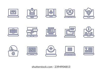 Laptop line icon set. Editable stroke. Vector illustration. Containing laptop, input, mail, worldwide, personal computer, download, information, online learning.