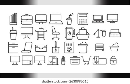 Laptop Line Icons – Sleek Office Gadget Symbol Pack for Remote Work  Digital UI Elements,, Desktop Computer Line Icons – Modern Office Technology Symbol Set for UI, Dashboard  Apps