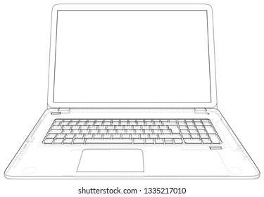 Laptop line view. Notebook. Created illustration of 3d