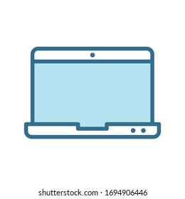 Laptop lineal blue icon isolated on white background. Smart device technology flat vector icon with blue stroke for web and mobile apps, ui design and print. Notebook color vector illustration