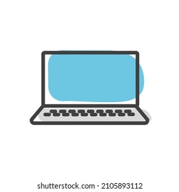 Laptop linear icon. Empty or blank screen. Computer icon isolated. Equipment for office. Vector illustration. Front view.