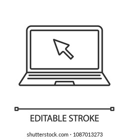 Laptop linear icon. Thin line illustration. Computer. Internet surfing. Contour symbol. Vector isolated outline drawing. Editable stroke