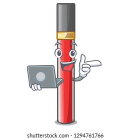With laptop lip gloss in the cartoon shape
