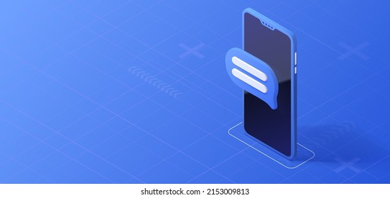Laptop live chat service. Isometric message icon concept. Online support concept. Vector illustration.