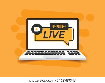 Icono de webinar en vivo para laptop en estilo plano. Ilustración vectorial de seminario en línea sobre fondo aislado. Concepto de negocio de signo de formación en línea.