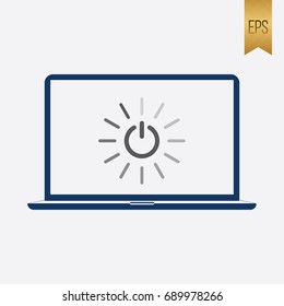 Laptop and Loading Icon. Turn On Symbol Flat Isolated