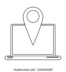 laptop with location gps pin black and white