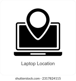 Concepto de icono de ubicación y ubicación del portátil