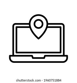 Laptop, location, pin icon vector image. Can also be used for Navigation. Suitable for use on web apps, mobile apps and print media.